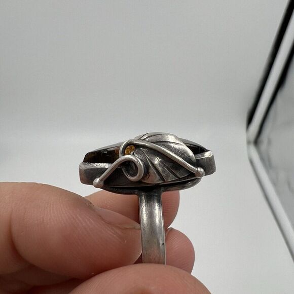 925 Solid Sterling Baltic Amber Large Designer Ring Size 8 Handmade Tested Bonus - Picture 5 of 15